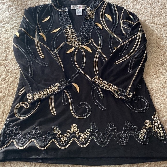 Lauren Michelle Black & Gold  Long Sleeved Blouse - Picture 10 of 10
